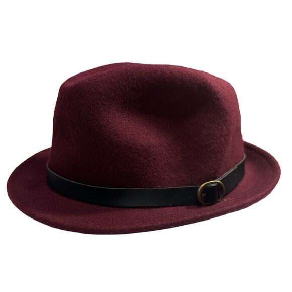 MARK Unisex Maroon 100% Wool Felt Fedora Hat - Picture 3 of 4